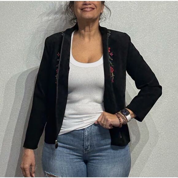 Notations Black Velour Floral Embroidered Jacket Sz PM - Picture 9 of 11
